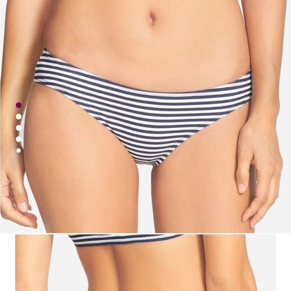 Tory Burch Flounce Bikini Top and Bottoms in Navy and White Stripe - Picture 2 of 10